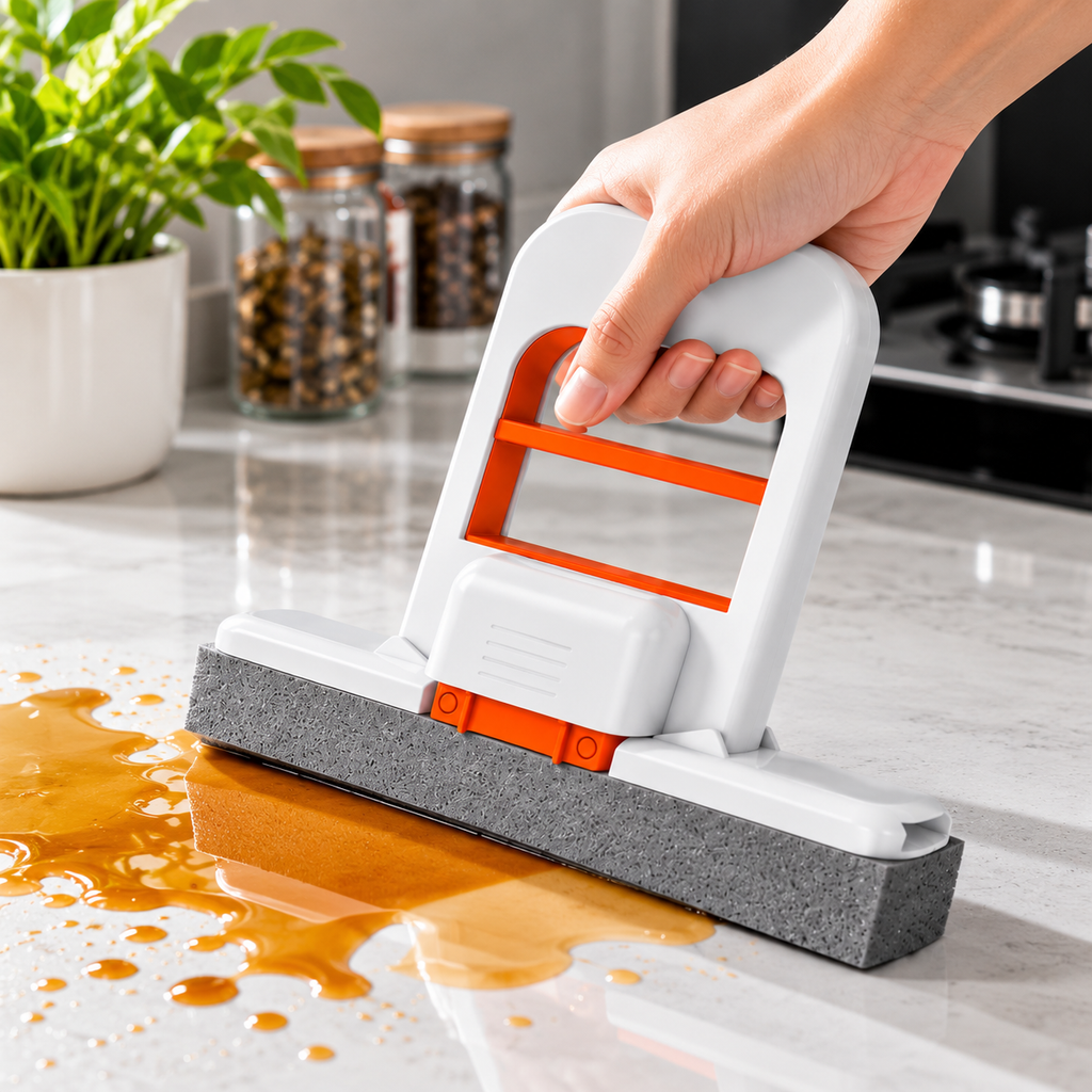 Mini Foldable Sponge Mop, Self-Squeeze Desktop Mop for Small Spaces, Wet & Dry Portable Cleaning Tool for Kitchen Countertops