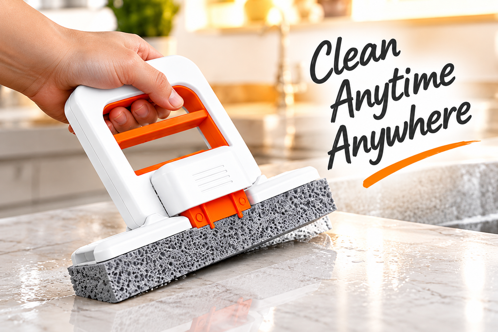 Mini Foldable Sponge Mop, Self-Squeeze Desktop Mop for Small Spaces, Wet & Dry Portable Cleaning Tool for Kitchen Countertops